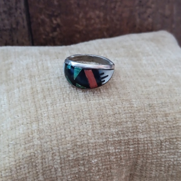 Sterling Silver JR Zuni Multi Stone Inlay Ring - Picture 2 of 11